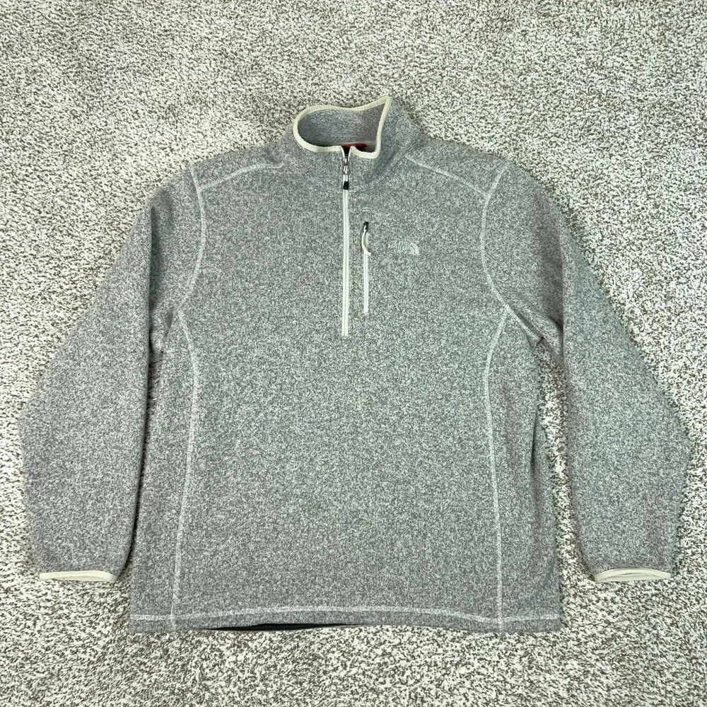 North Face Pullover Mens XL Gray Fleece Quarter Zip Pockets Hiking Outdoor Logo
